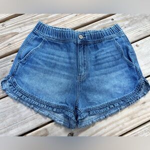Kancan Ruffle Trim Elastic Waist Denim Shorts Size Medium